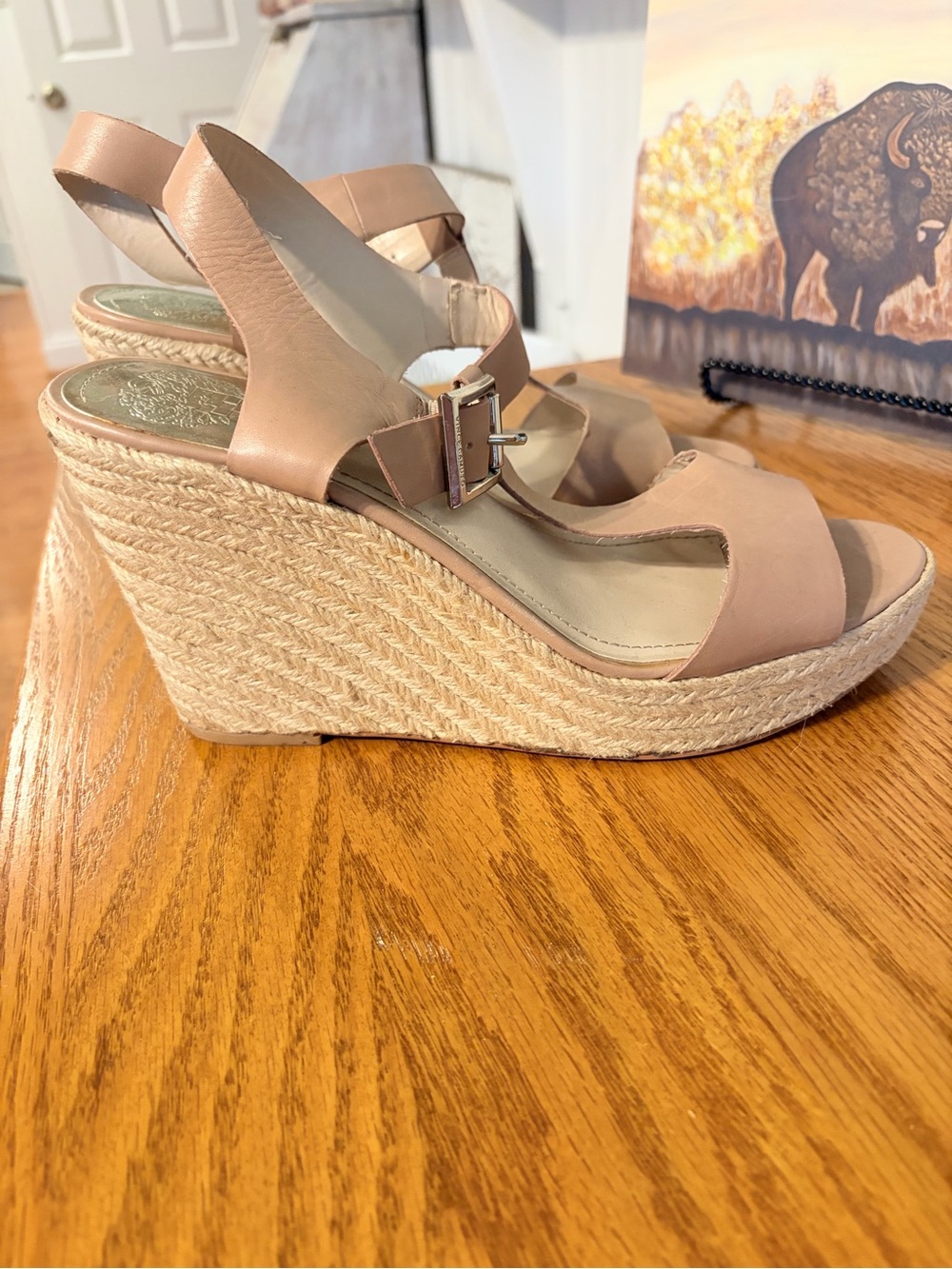 Vince Camuto Blush Tan Espadrille Wedge Sandals with Buckle
